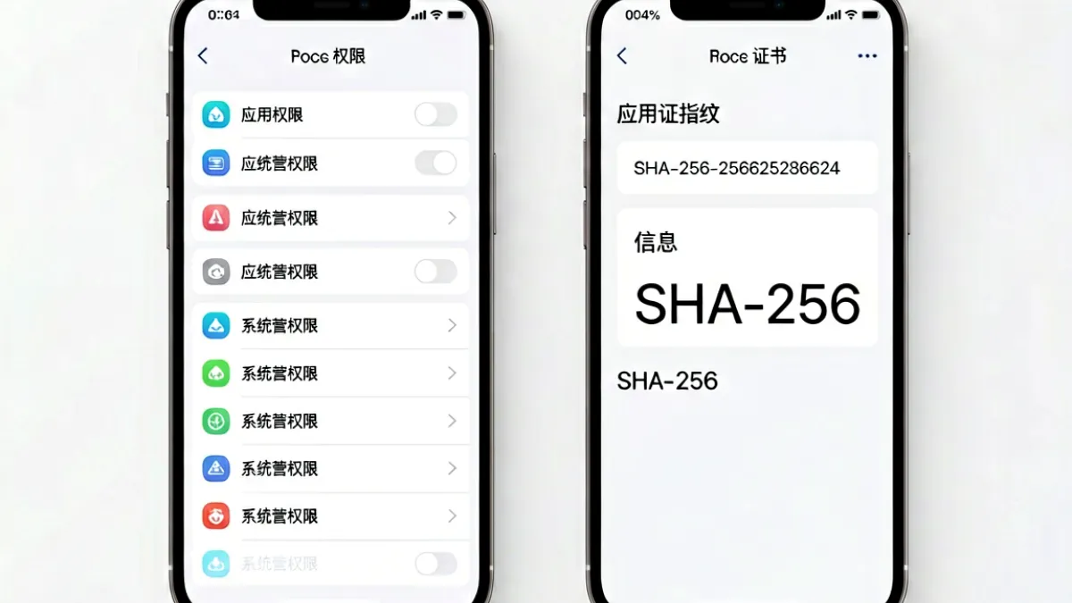 用手机查看绿巨人app安装包权限列表与数字签名校验操作步骤示意图